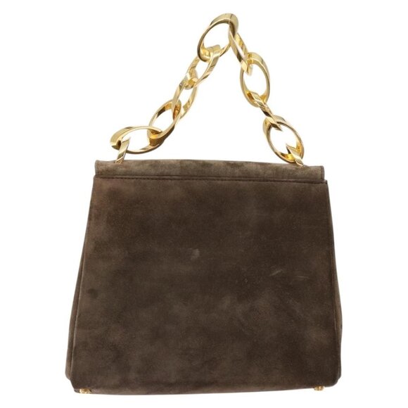 Salvatore Ferragamo Chain Hand Bag Suede Gray Gold Auth BA4690 - Picture 3 of 16